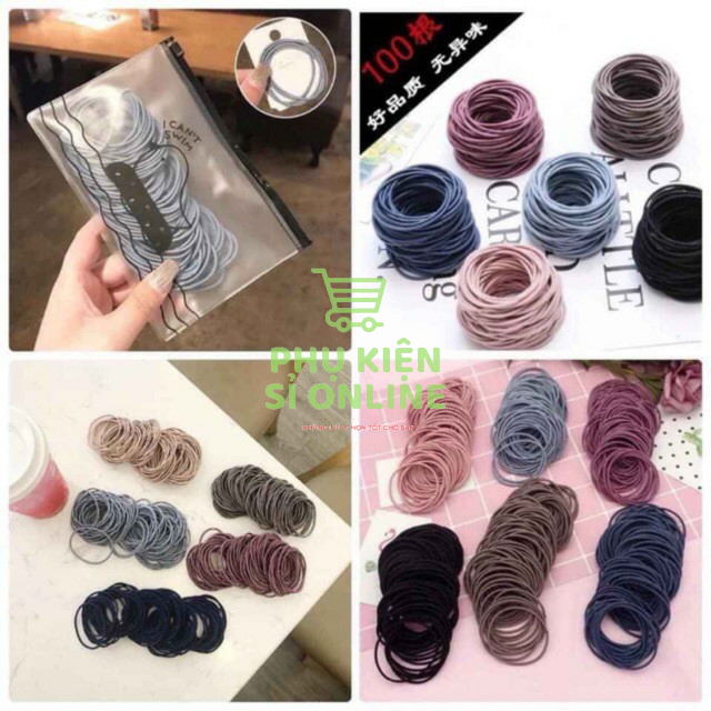 COMBO 100 chun buộc tóc mix 5 màu - thun cột tóc trơn nhiều màu cho bạn gái Store4girls