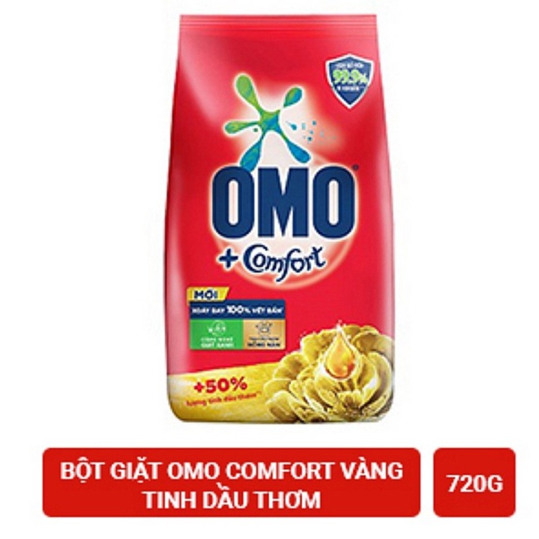 Bột giặt Omo túi 800g/ bột giặt omo hương comfort tinh dầu thơm nồng nàng vàng 720g/ tinh dầu thơm ngất ngay hồng 720g