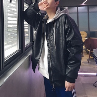 Áo khoác da Bomber cải mũ Quảng Châu( nam nữ đều mặc được)
