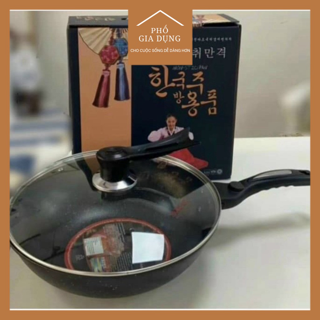 [GIÁ CỰC TỐT] Chảo chống dính đá siêu bền Coopia Hàn Quốc có nắp kính size 32cm - Dùng được cho bếp từ