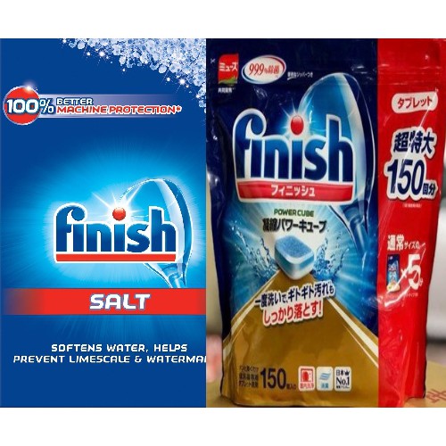 Combo Viên rửa bát Finish 150 viên + Muối 1,2kg dùng cho máy rửa chén 8-9-10-12-13-14 bộ