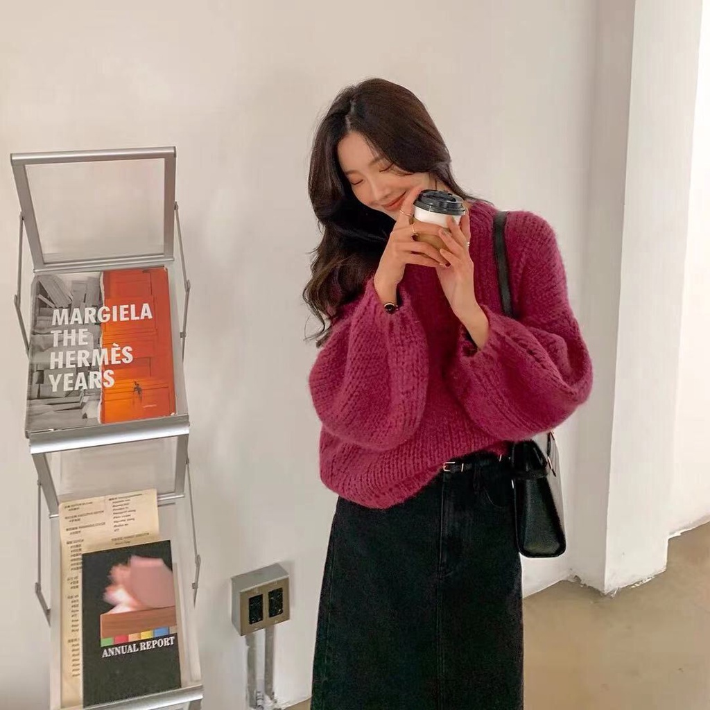 Áo len mohair dệt kim dáng rộng phong cách pháp thời trang cho nữ | BigBuy360 - bigbuy360.vn