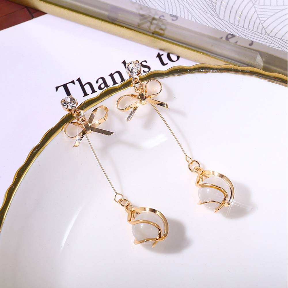 MXGOODS Gift For Women Small Bow Water Drop Long Pendant Accessories Stud Earrings