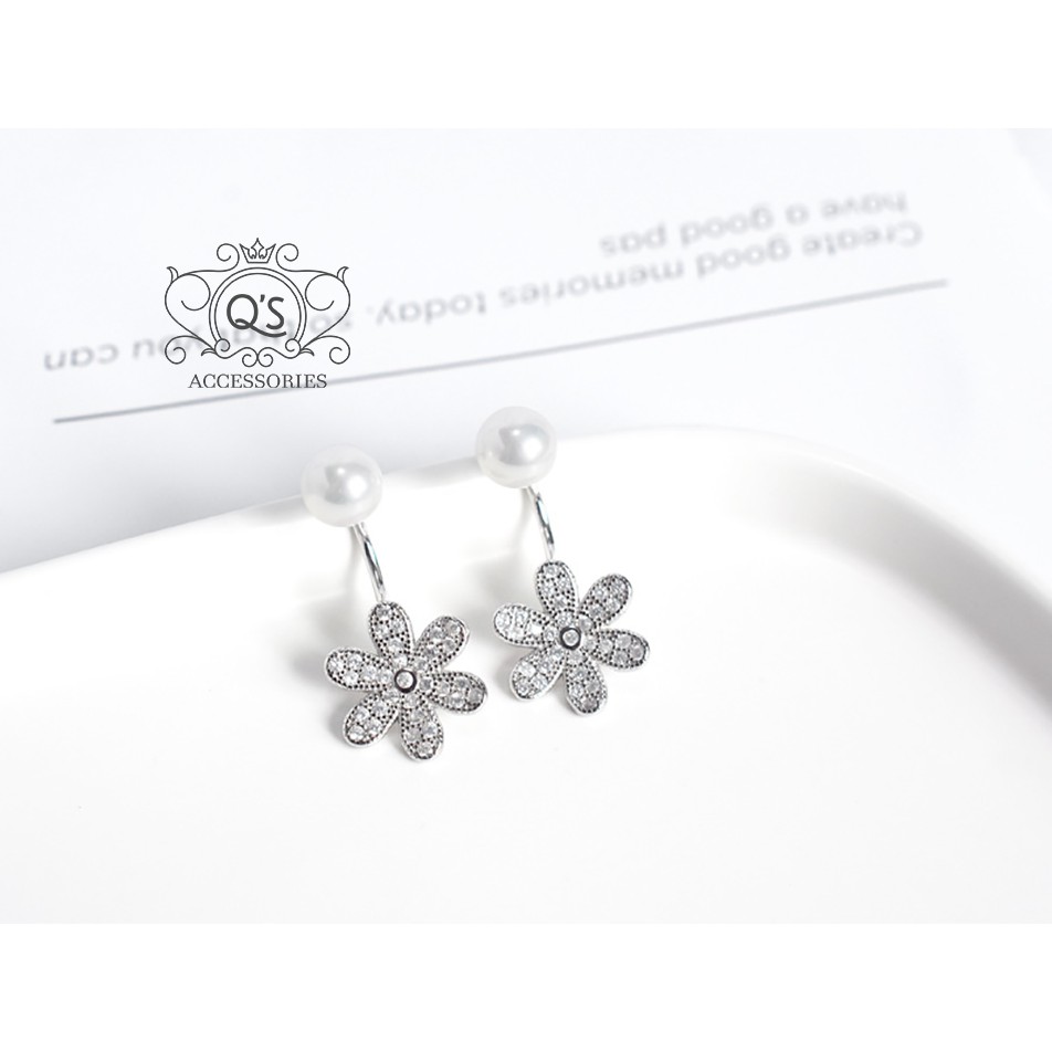 Khuyên tai bạc 925 móc nữ treo trước sau front back S925 MINIMAL QA SILVER Earrings EA221209