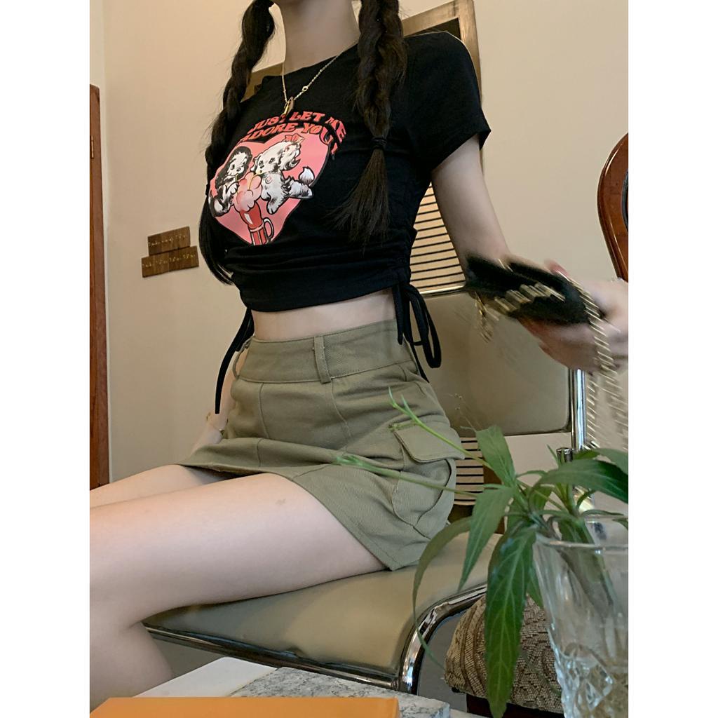 Áo Thun Crop Top Tay Ngắn Cổ Tròn In Hình Chú Chó Hoạt Họa Trái Tim Phối Dây Đeo Thời Trang Mùa Hè Mới Cho Bạn