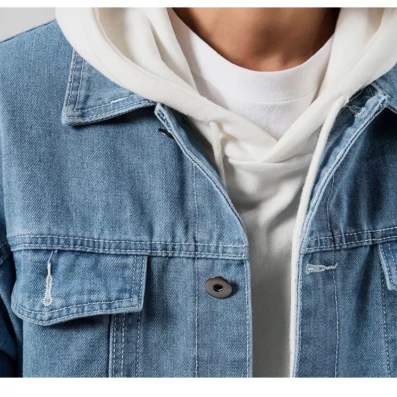 áo khoác jeans bò Nam in lưng T-A-N from rộng Hàn Quốc AKJI02 màu xanh