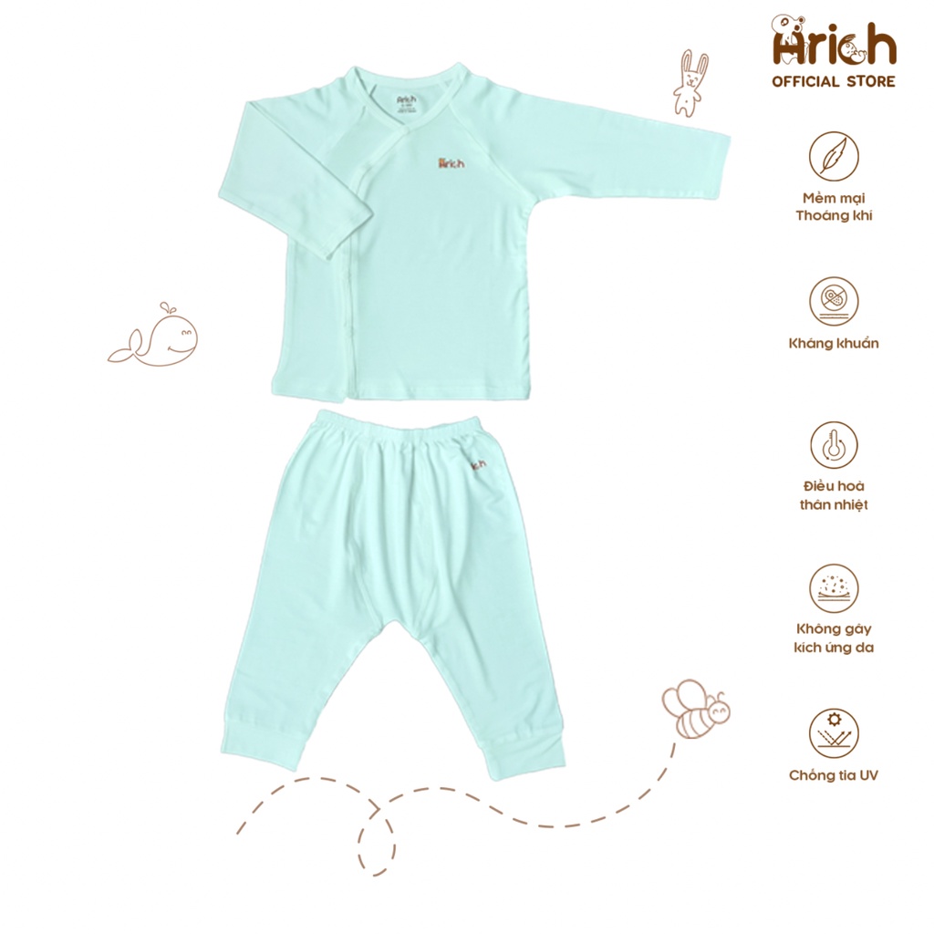 Set gồm quần áo cài lệch Arich - mũ Arich - bao tay bao chân Arich size newborn