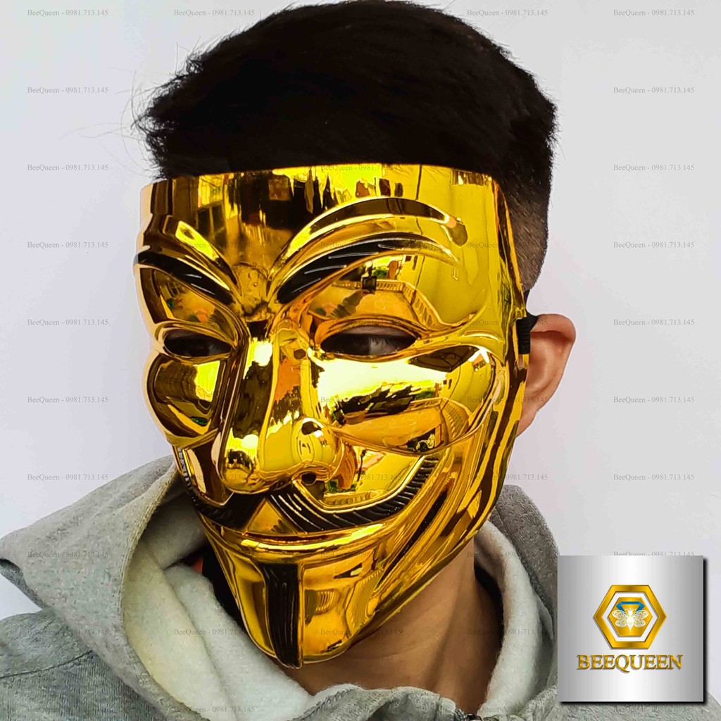 Anonymous Guy Mask Gold - Mặt Nạ Hacker Có Dây Đeo Màu Vàng