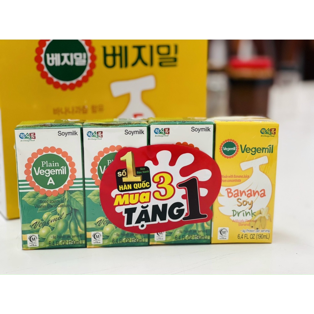Lốc 3 Hộp Sữa Đậu Nành Hương Vị Chuối Vegemil 190ml