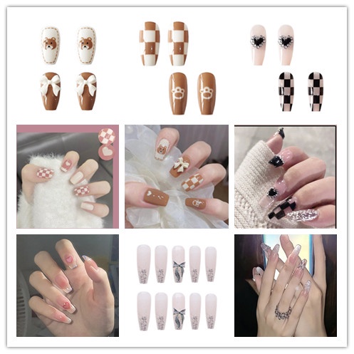 Set 24 Móng Tay Giả Đính Nơ Dễ Thương Cho Nữ