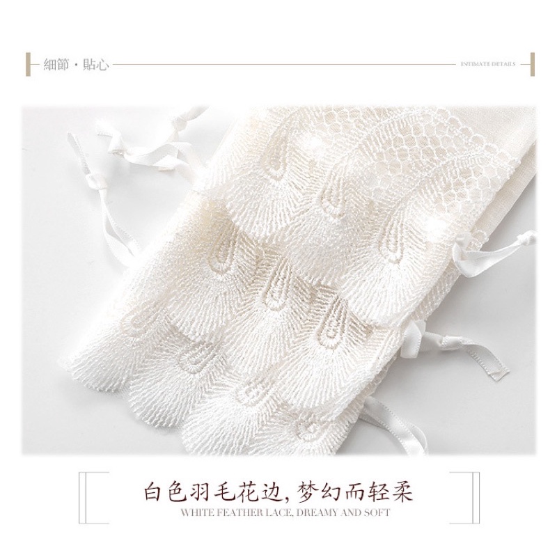 Túi dây rút vải sợi cotton slub cao cấp, túi vải ren lông vũ