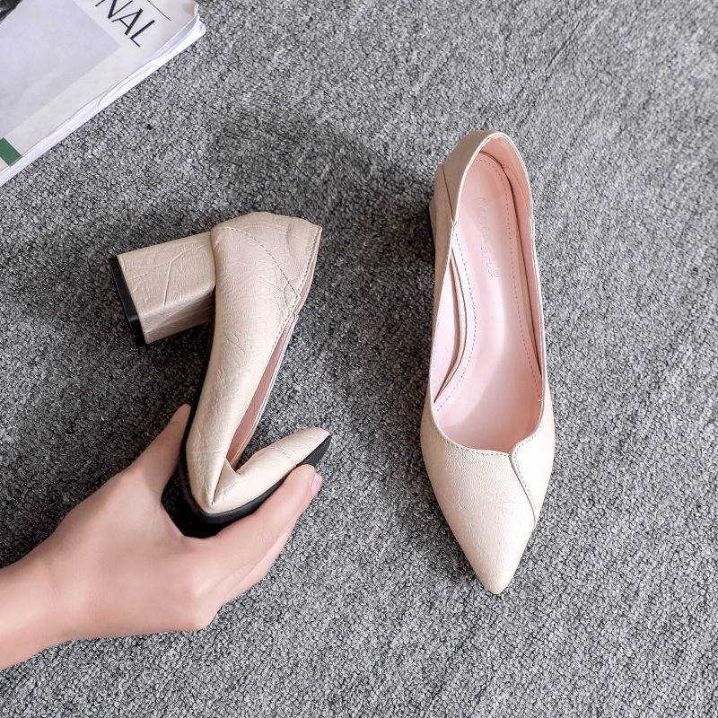 Giày Cao Gót 3~5cm Mũi Nhọn Đế Dày Bằng Da Mềm Thời Trang Mùa Thu Năm 2021 Cho Nữ