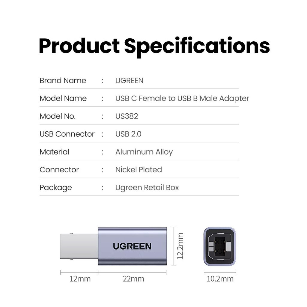 Đầu chuyển đổi USB type C sang cổng máy in USB B UGREEN US382 20120