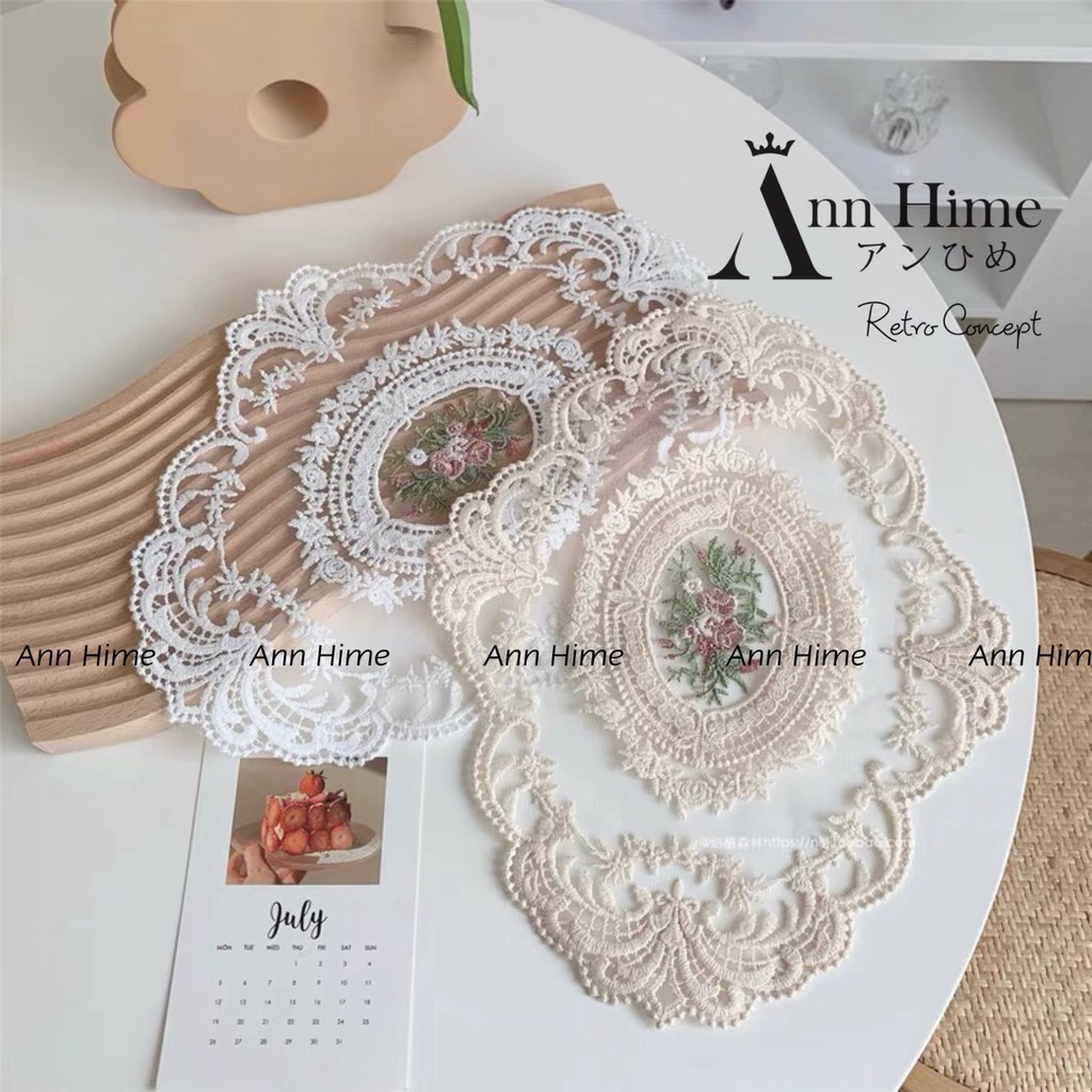 Khăn Trải Bàn Vintage Canvas Decor Bàn Ăn & Phòng Khách Sang Trọng Chữ Nhật Vải Ren