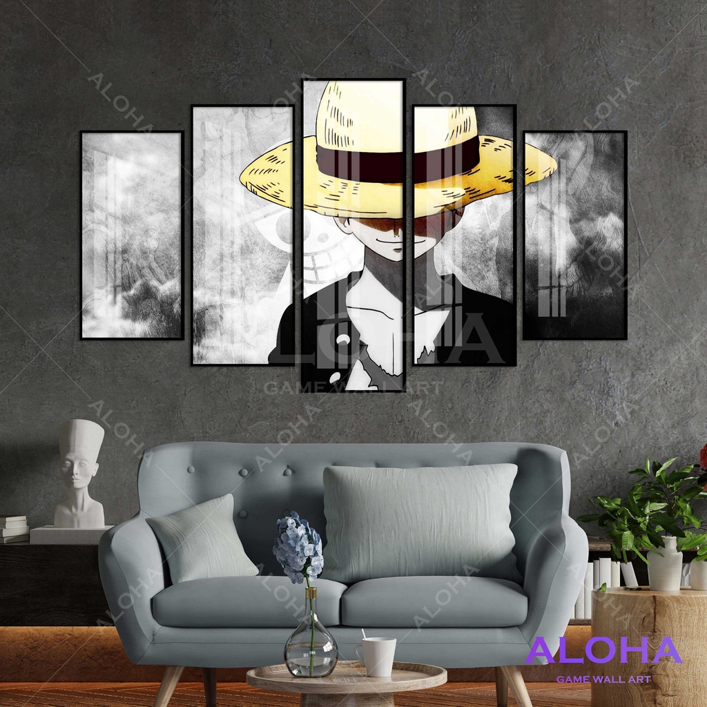 Set 5 tranh treo tường One Piece -  Vua Hải Tặc, Tranh trang trí Luffy, Zoro siêu hot tráng gương pha lê cao cấp