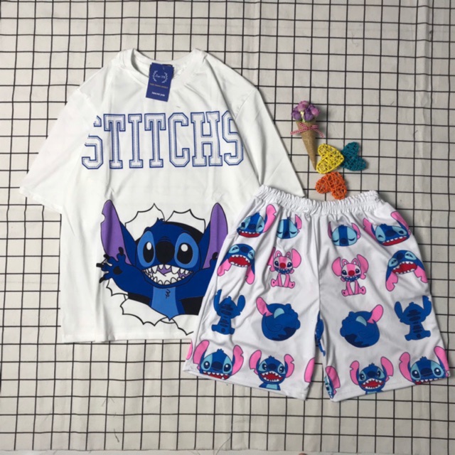[ẢNH THẬT] Set Đồ Bộ Stitch cartoon 3D Cute DB09-Lapi VN Áo+ Quần Đùi STITCH Vải Thun Cotton Thoáng Mát, Freesize&lt;70kg