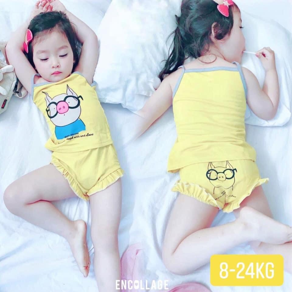 Quần áo trẻ em mocmockids, đồ bộ mặc hè bé gái 2 dây mát mẻ, dễ thương, thun cotton mềm mịn, co dãn thoải mái