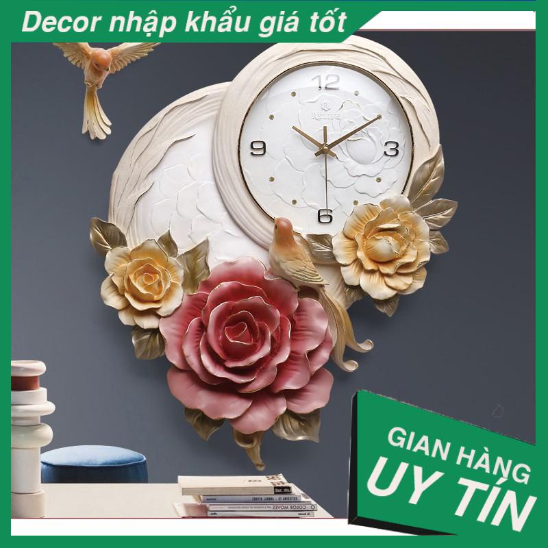 , đồng hồ trang trí Hoa Hồng Uyên Ương, động cơ tĩnh âm kim trôi