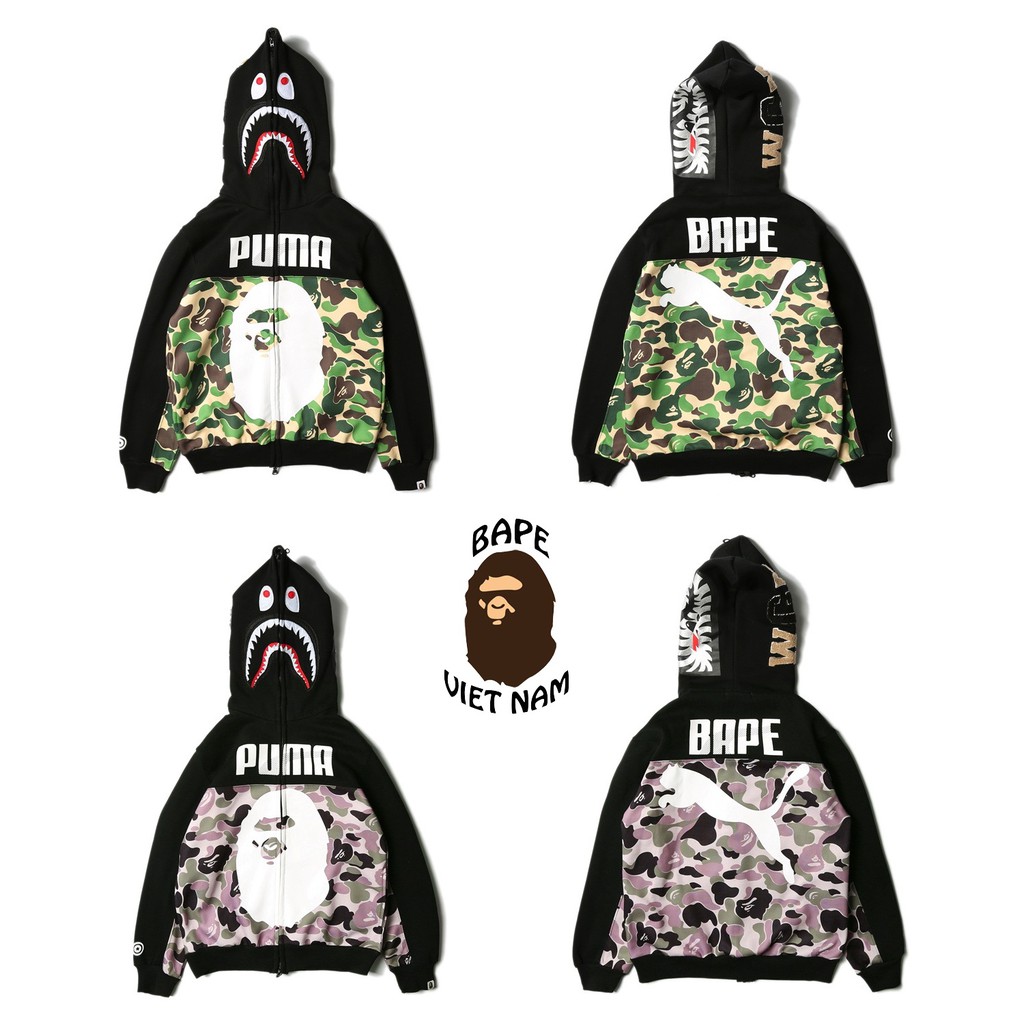 [ODER + FREESHIP] Jacket Bape Shark x Puma fullzip , Áo khoác Hoodie Bape Cá Ngáo