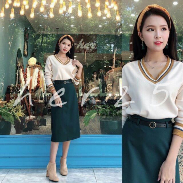 Áo len cổ tim hàng đẹp