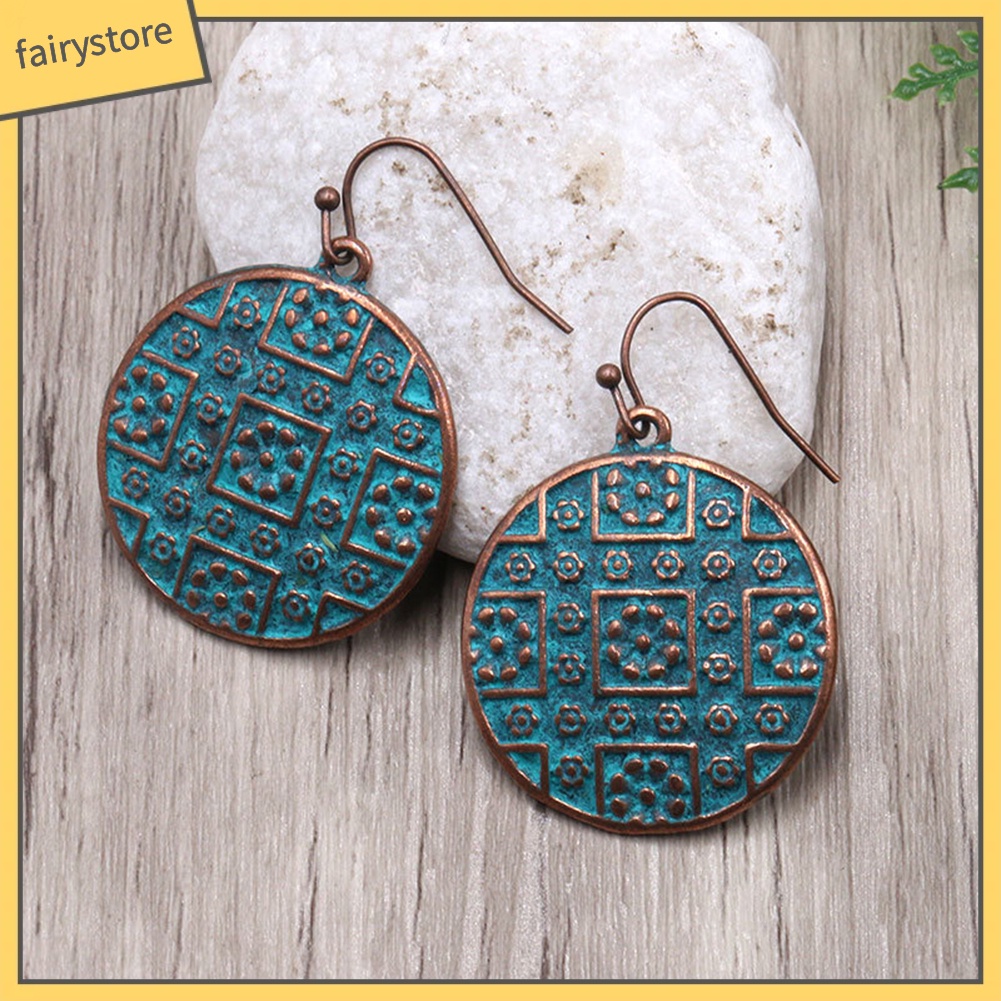 Bông Tai Tròn Chạm Khắc Phong Cách Bohemian Cổ Điển Dành Cho Nữ