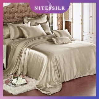 Bộ chăn ga gối lụa màu vàng champagne - chăn ga giường lụa sang trọng đẳng cấp - nite9 silk