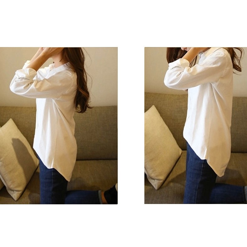 SUXI Áo kiểu Cotton trắng form rộng tay dài 8283 #