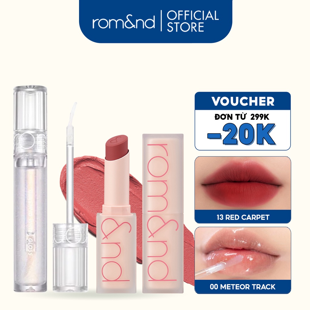 Combo Son bóng Romand Glasting Water Gloss 4.5g + Son thỏi Romand Zero Matte Lipstick-Shell Beach Nude Collection 3g