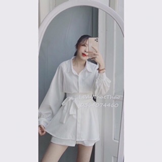 SET ÁO SƠMI CỘT EO QUẦN SHORT