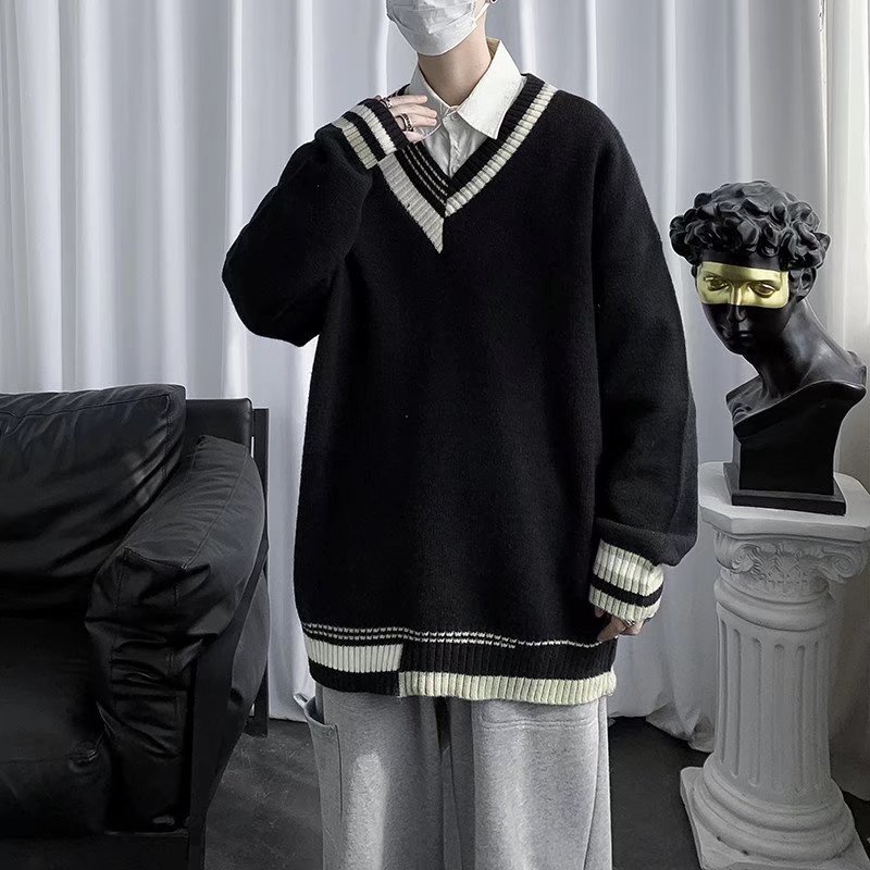 Áo len tay dài cổ chữ V thời trang thu đông phong cách Nhật Bản dành cho nam size M-2XL