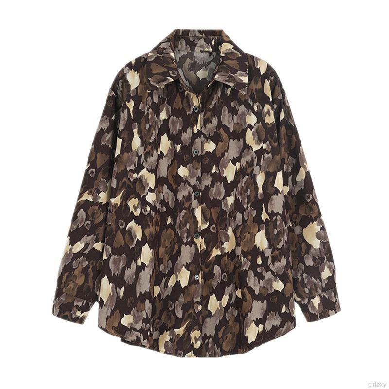 Áo sơ mi tay dài dáng rộng in họa tiết phong cách Hàn Quốc thời trang cho nữ