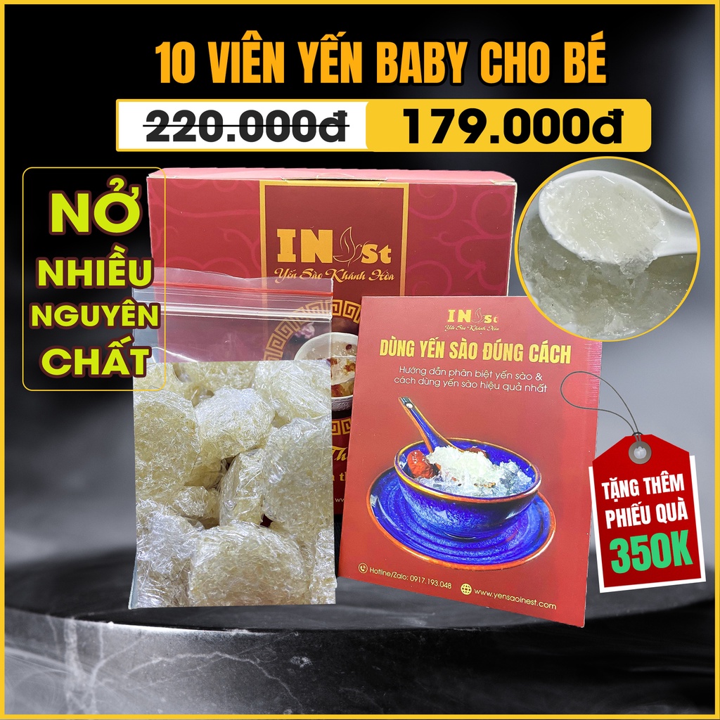 10 Viên Yến Baby Nguyên Chất Khánh Hòa - Yến Vụn Baby Không Tẩy Trắng, Nguyên Chất 100% - Yến Sào Chính Hãng INest