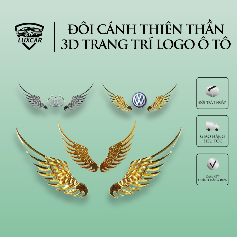 Đôi cánh thiên thần 3D LUXCAR dán trang trí logo hãng ô tô cao cấp