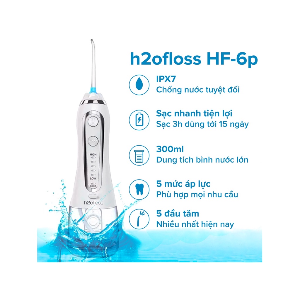 Máy tăm nước H2O Floss HF- 6P chính hãng Maxcare Nhật Bản, có 5 chế độ, chất liệu nhựa ABS cao cấp-Màu trắng