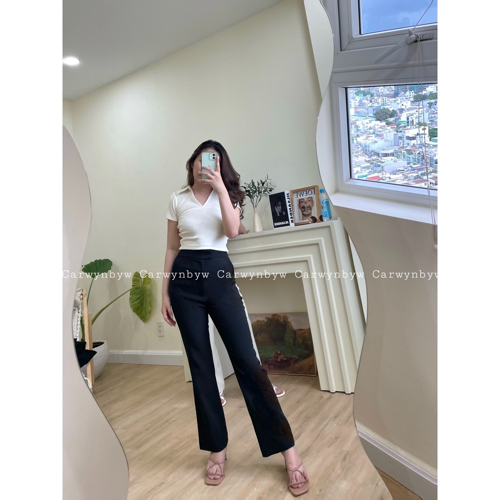 CarwynbyW - Quần Tây Dài Lưng Cao Ống Loe