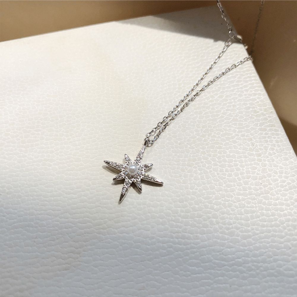 Vòng cổ hai lớp đính đá zircon hình ngôi sao phong cách cổ điển Hàn Quốc cho nữ