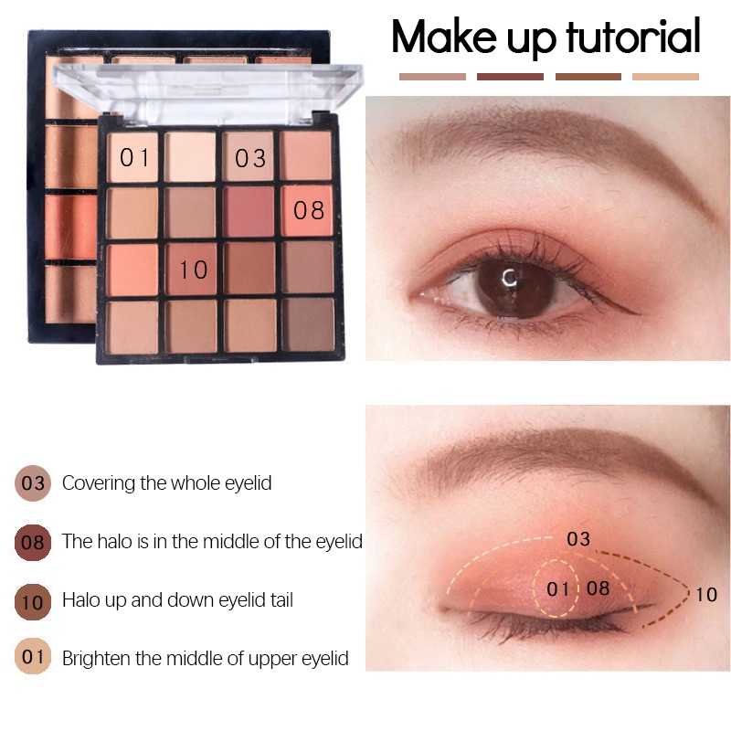 Bảng phấn trang điểm mắt ANNIES 16 màu sắc lì ánh ngọc trai chống thấm nước đa năng