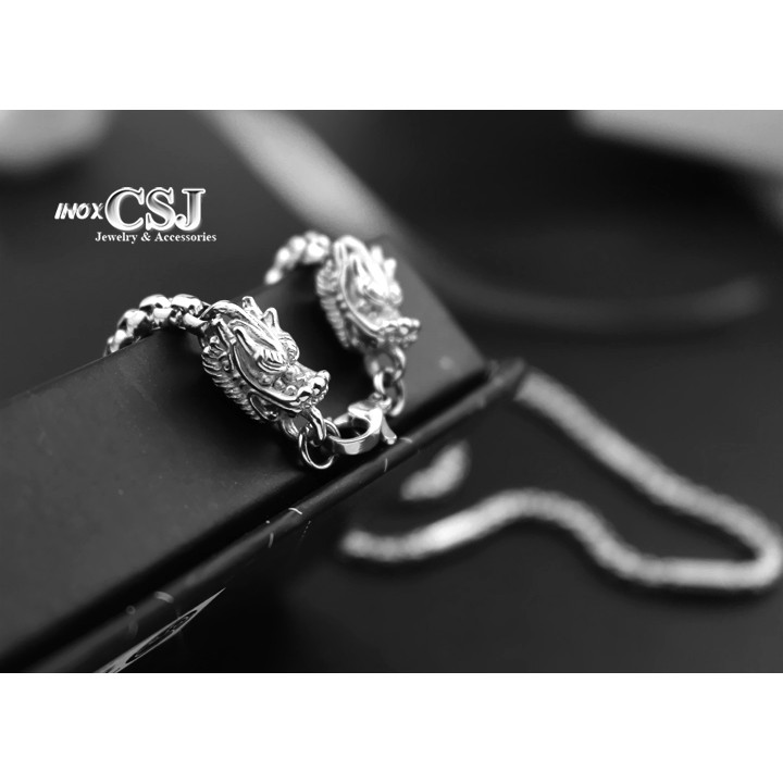 DÂY CHUYỀN INOX ĐẦU RỒNG MÀU TRẮNG KHÔNG ĐEN