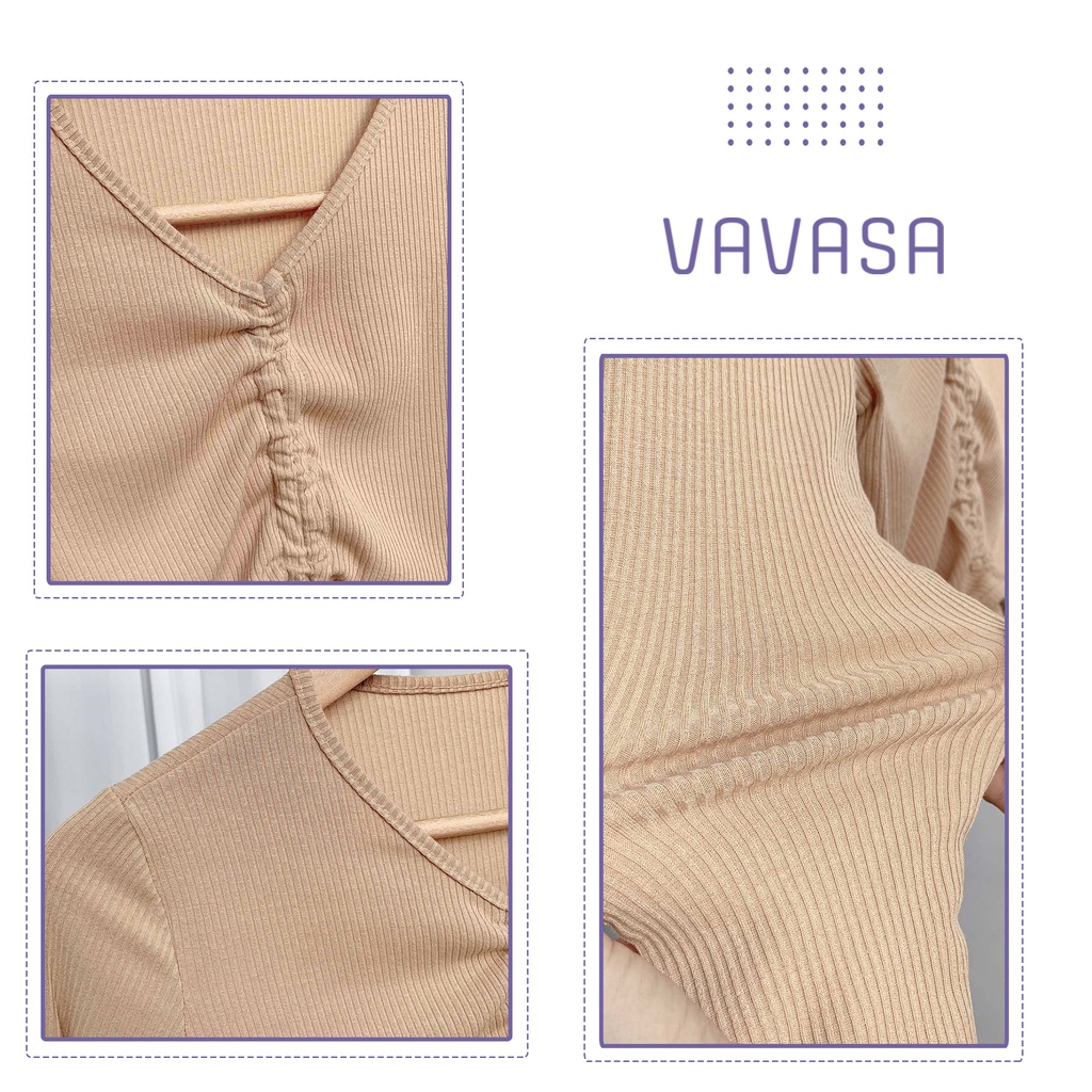 Áo croptop nữ tay dài kiểu ôm rút dây cổ tim bigsize thun body VAVASA CT03 | WebRaoVat - webraovat.net.vn