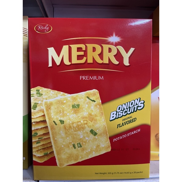 Bánh quy hành  Merry mặn ngọt giòn tan hộp 333g