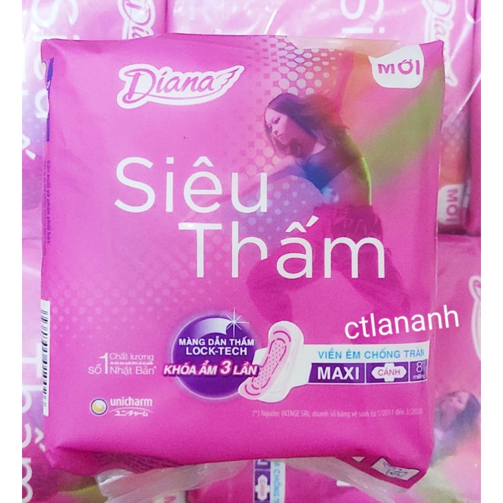 Băng vệ sinh Diana Siêu thấm Maxi dày gói 8 miếng