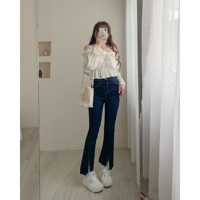 Quần jean vạt xẻ thấp cao 433