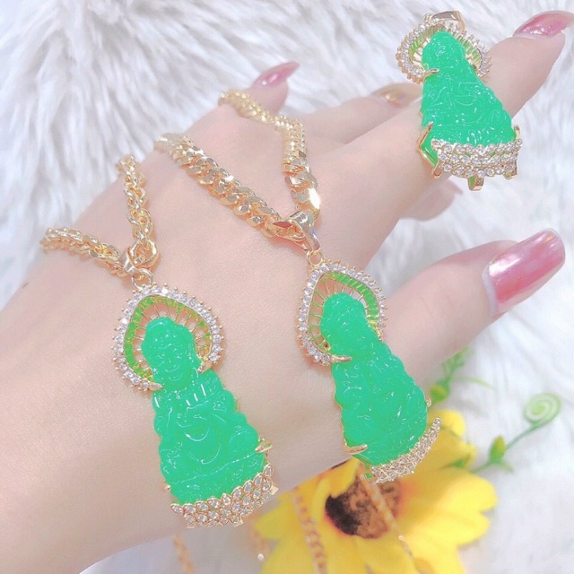 Dây chuyền nữ mặt quan âm màu vàng 18 cao cấp