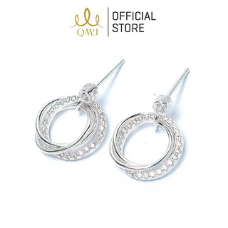 Bông tai bạc QMJ Tròn thanh lịch, sang chảnh, nạm đá tấm đẹp Q202