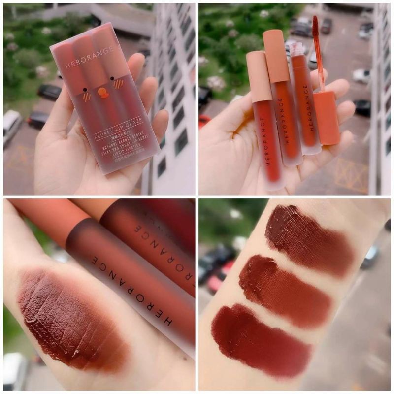 Set 3 Cây Son Kem Lì Herorange Fluffy Lip Glaze Chính Hãng