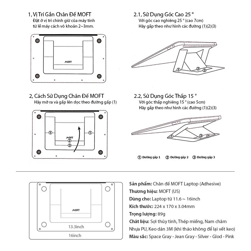 Chân Đế MOFT Macbook Siêu Mỏng Vô Hình, Giá Đỡ Laptop Siêu Nhẹ Màu Sắc Thời Trang Cá Tính Phiên Bản Dán Keo (Gen 1)