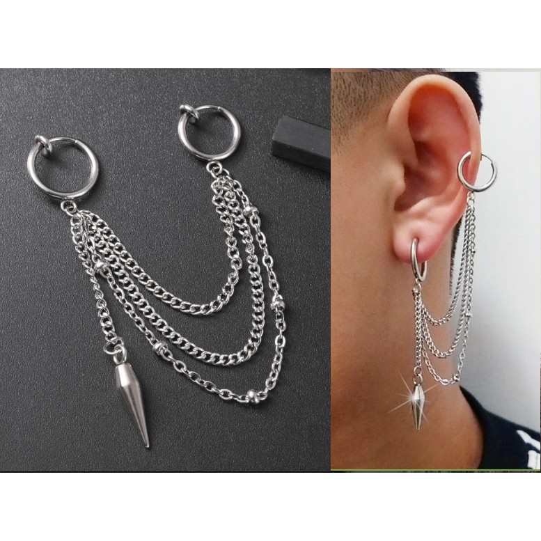 Khuyên titan kẹp tai và kẹp vành thả giọt tam xích thả thanh SXV13