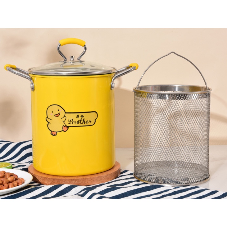 Nồi chiên ngập dầu size 18cm hình chú vịt vàng đáng yêu kèm rổ inox chống rỉ