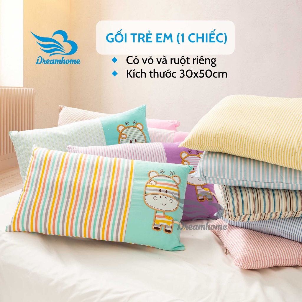 [Mã SKAMLS2412M giảm 10% đơn 100K] Gối cho bé 2 tuổi đến 10 tuổi, gối trẻ em cotton 100% vỏ 30x50 Dreamhomebedding