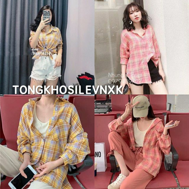 ÁO SƠ MI ĐŨI CARO KẺ HỒNG - VÀNG HOT